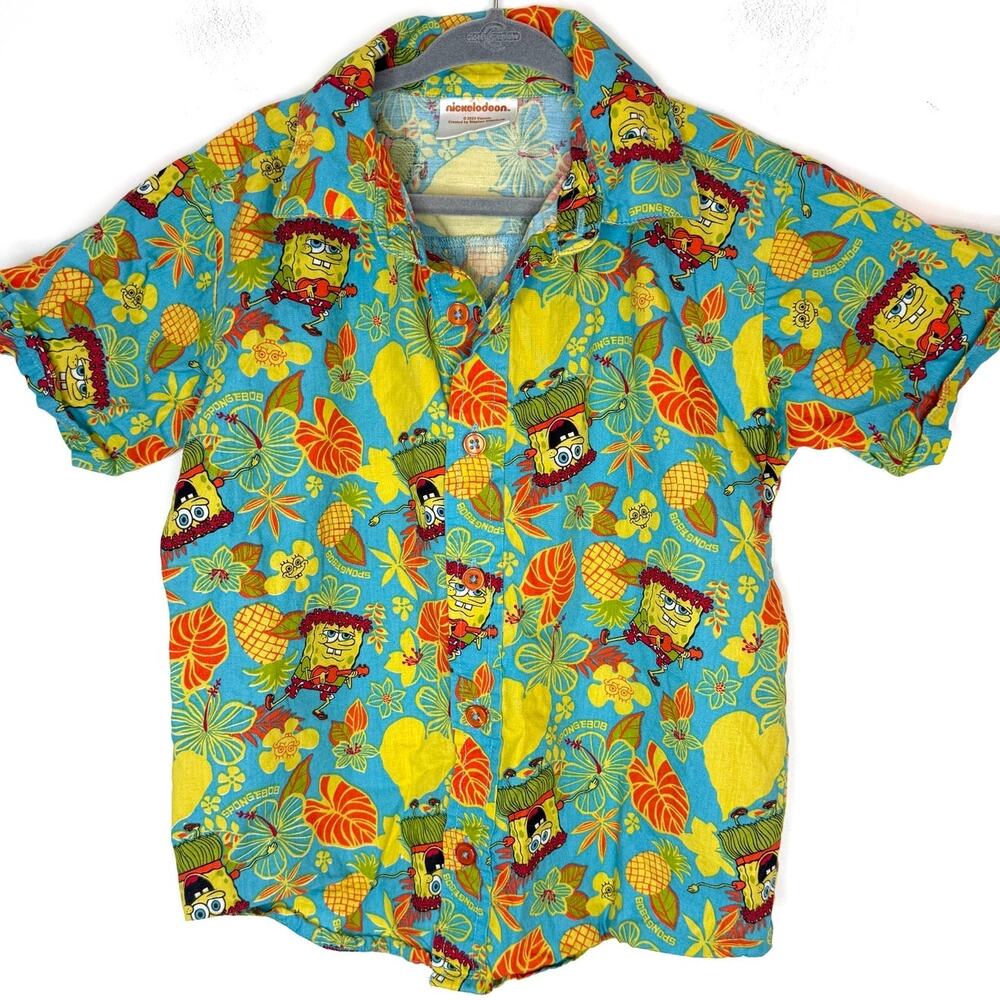 Nickelodeon Kids Boys Spongebob Squarepants Hawaiian Button Down Shirt Size 6